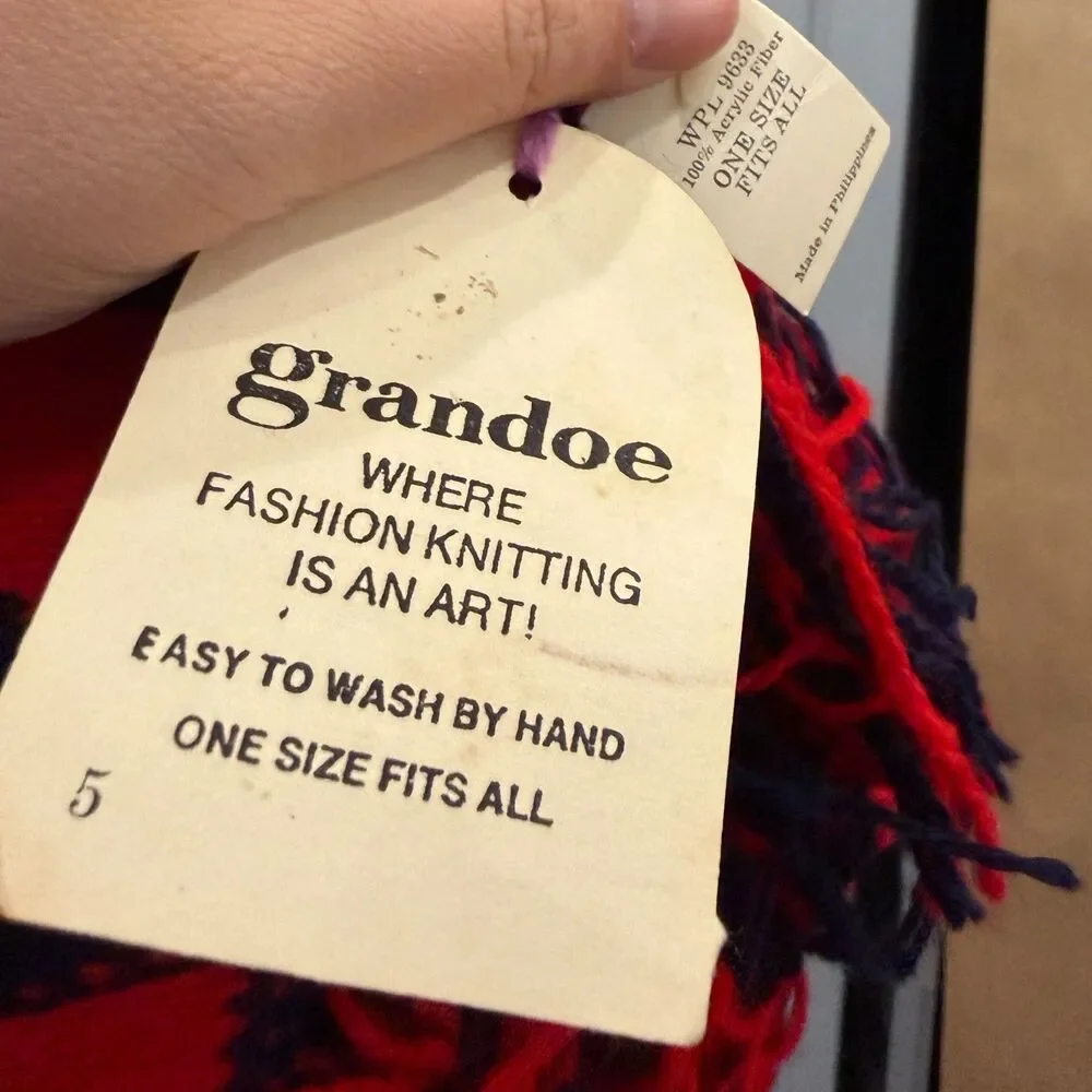 Navy and Red Scarf - Grandoe - Vintage NWT Scarf WPL9633